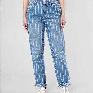 Dickies Blue and White Peppermint Striped Carpenter Boyfriend Jeans